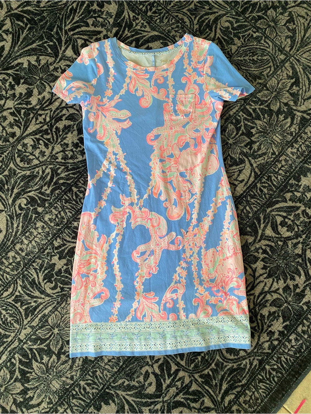 Lilly Pulitzer Blue with Pink Paisley Short Sleeve-Blue Peri Go